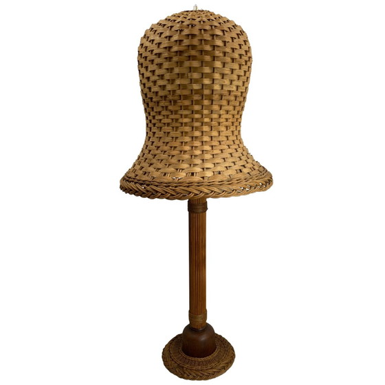 Image 1 of  Scandinavische rotan rieten champignon vloerlamp, 1960Middeneeuwse Scandinavische rotan rieten champignon vloerlamp, 196