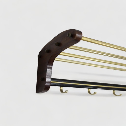 Vintage kapstok, garderobe - hout, messing, jaren '60 