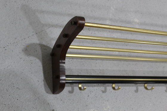 Image 1 of Vintage kapstok, garderobe - hout, messing, jaren '60 