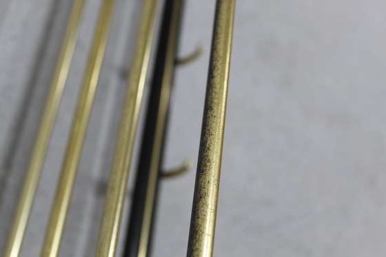 Image 1 of Vintage kapstok, garderobe - hout, messing, jaren '60 