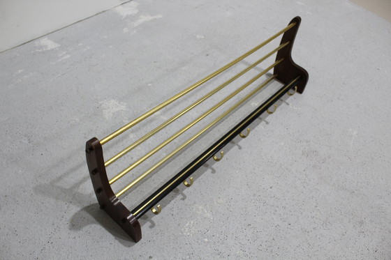 Image 1 of Vintage kapstok, garderobe - hout, messing, jaren '60 