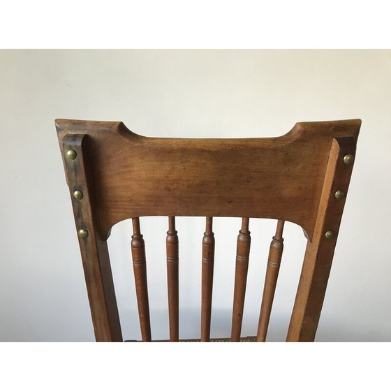 Image 1 of Vintage kinderstoel van hout en stof