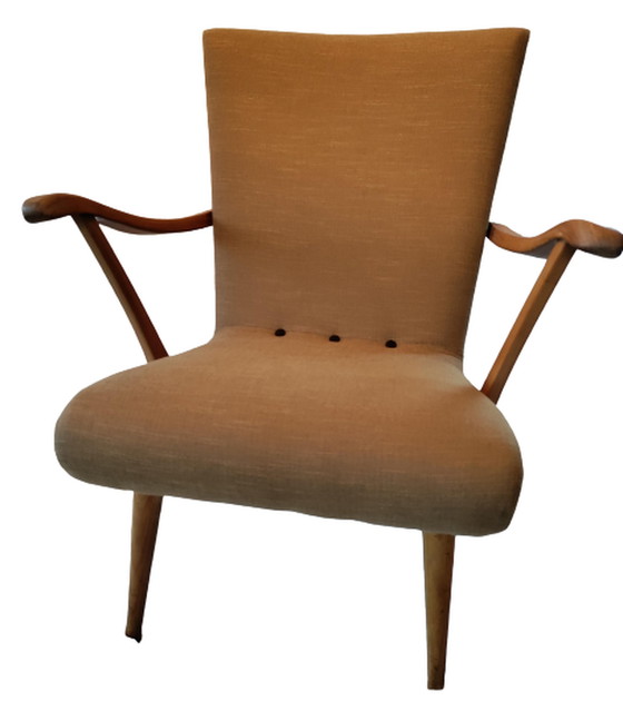 Image 1 of G.J. Van Os fauteuil, jaren '50, opnieuw gestoffeerd