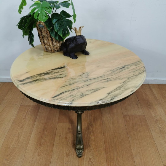 Image 1 of Vintage Hollywood Regency Salontafel Met Marmer, Onyx Blad