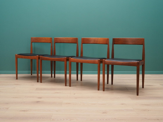 Image 1 of Set van vier teakhouten stoelen, Deens ontwerp, jaren 1970, Ontwerper: Kai Kristiansen, Fabrikant: Fritz Hansen