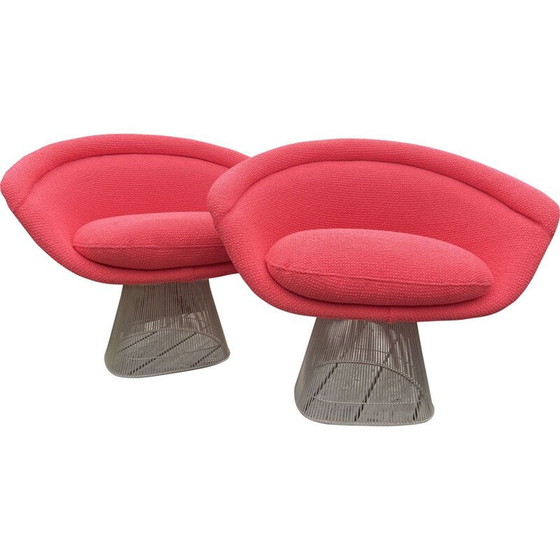 Image 1 of Paar vintage zalmkleurige fauteuils van Warren Platner voor Knoll International