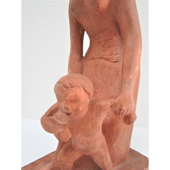 Image 1 of Vrouw en kind in vintage gips met terracotta patina, 1960