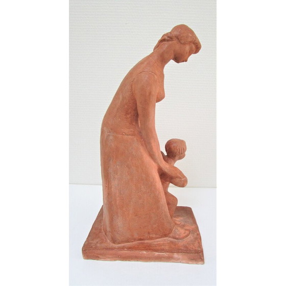 Image 1 of Vrouw en kind in vintage gips met terracotta patina, 1960