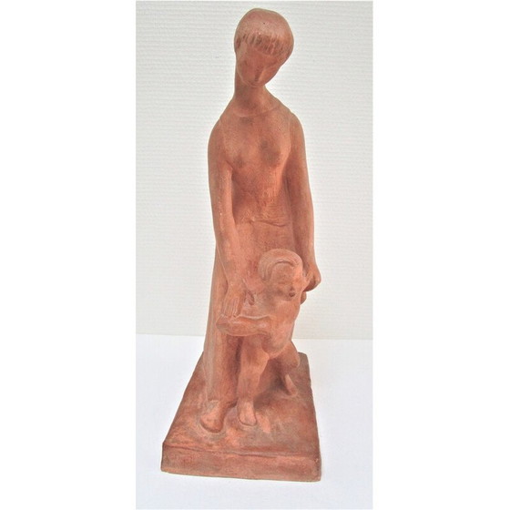 Image 1 of Vrouw en kind in vintage gips met terracotta patina, 1960