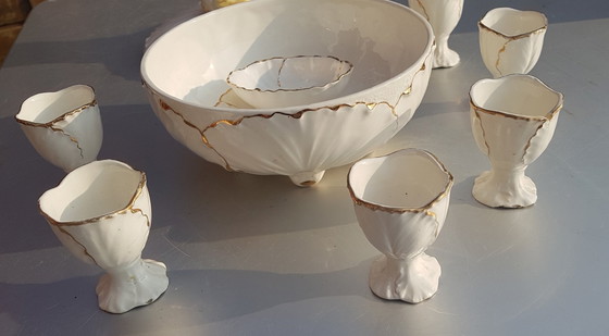 Image 1 of 10X Antieke Eierschalen met Schaal en Eierdopjes