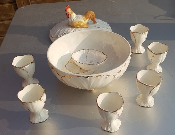 Image 1 of 10X Antieke Eierschalen met Schaal en Eierdopjes