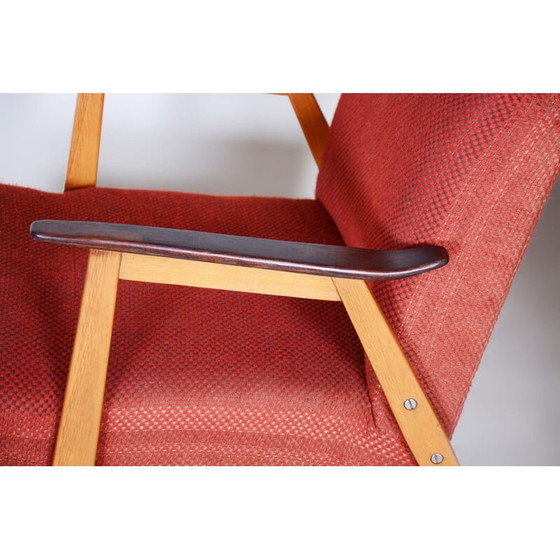 Image 1 of Paar vintage fauteuils in rood van Jaroslav Smidek, Tsjecho-Slowakije 1950