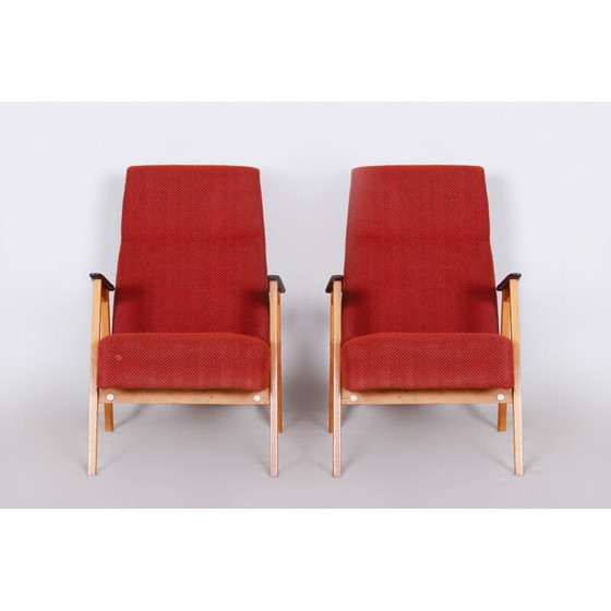 Image 1 of Paar vintage fauteuils in rood van Jaroslav Smidek, Tsjecho-Slowakije 1950