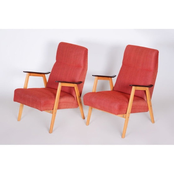 Image 1 of Paar vintage fauteuils in rood van Jaroslav Smidek, Tsjecho-Slowakije 1950