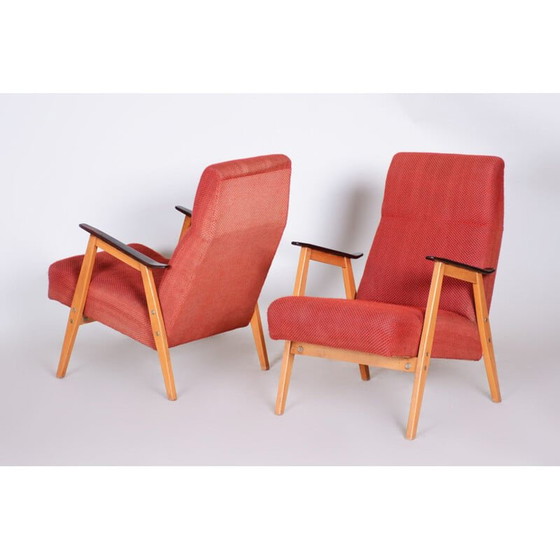 Image 1 of Paar vintage fauteuils in rood van Jaroslav Smidek, Tsjecho-Slowakije 1950