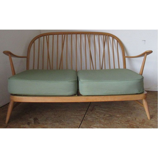 Vintage Ercol beukenhouten gelakte bank 1960