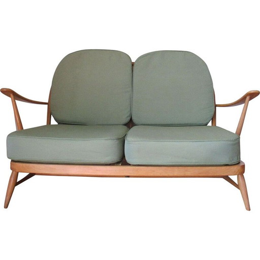 Vintage Ercol beukenhouten gelakte bank 1960