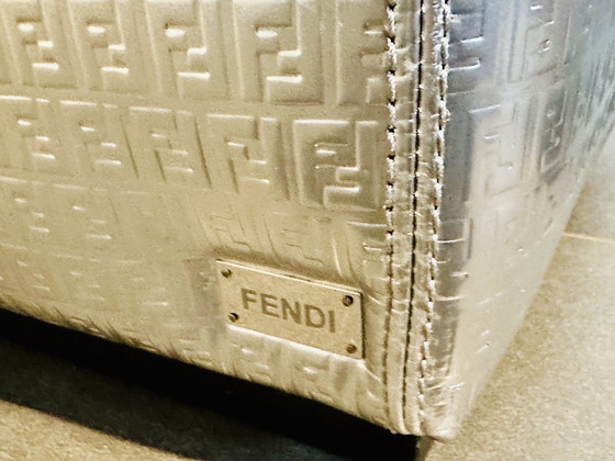 Image 1 of Fendi Casa Poef Hocker Kruk Zilver Bedrukt Ff- Leder Set