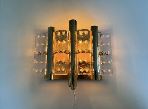 Hans Agne Jacobsson Orrefors Stijl Glamoureuze Vintage, Zweedse Kristallen Wandlamp, Scandinavisch Modern 70S