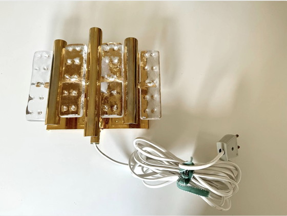 Image 1 of Hans Agne Jacobsson Orrefors Stijl Glamoureuze Vintage, Zweedse Kristallen Wandlamp, Scandinavisch Modern 70S
