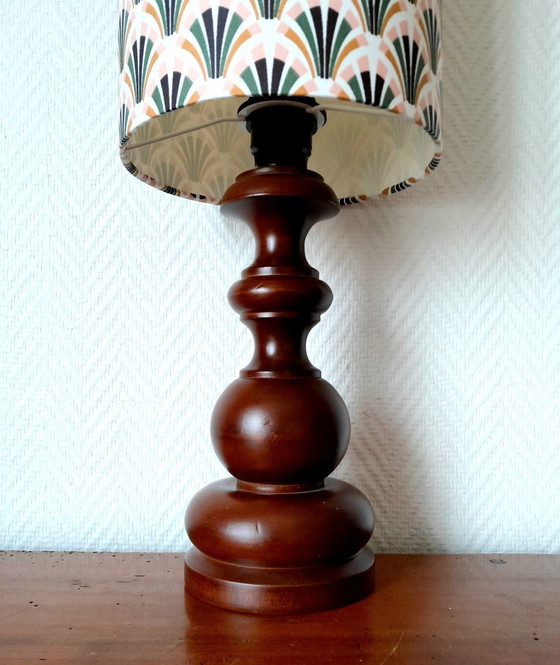 Image 1 of Custom Art Deco houten lamp en lampenkap