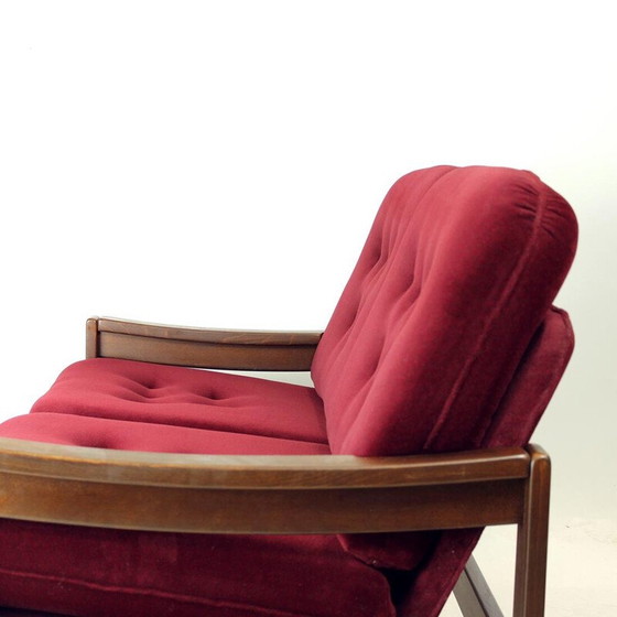 Image 1 of Vintage 2 zits bank in fluweel van Hikor Pisek, Tsjecho-Slowakije 1980