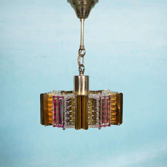 Image 1 of Deens design eyecatcher hanglamp Parelmoer glas & messing