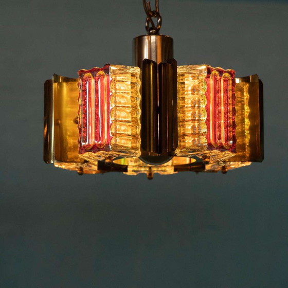 Image 1 of Deens design eyecatcher hanglamp Parelmoer glas & messing