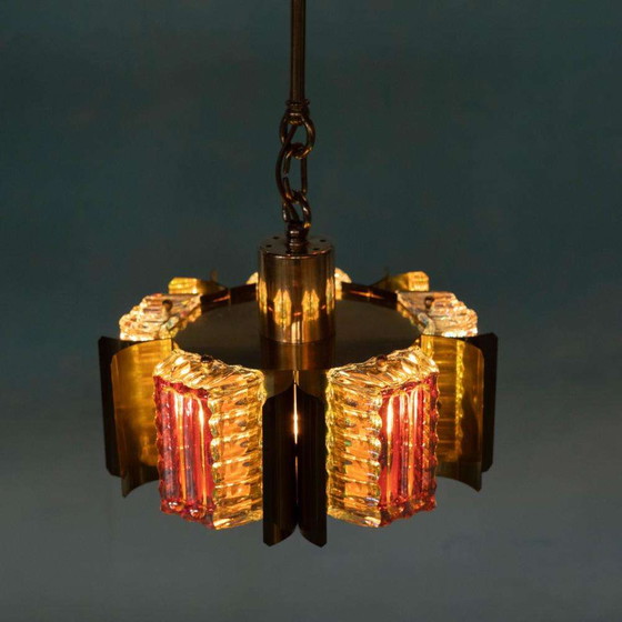 Image 1 of Deens design eyecatcher hanglamp Parelmoer glas & messing