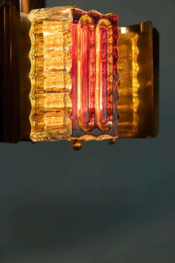 Image 1 of Deens design eyecatcher hanglamp Parelmoer glas & messing