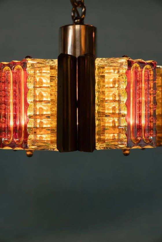 Image 1 of Deens design eyecatcher hanglamp Parelmoer glas & messing