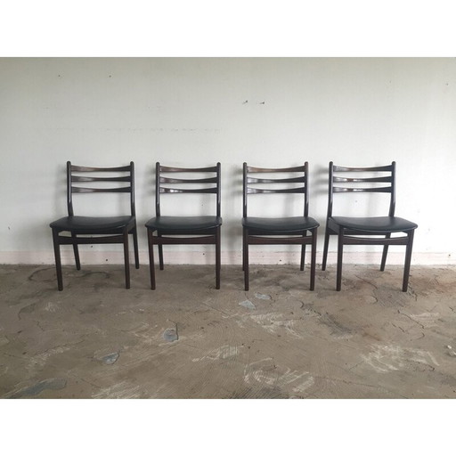 Set van 4 vintage stoelen van hout en kunstleer, 1950