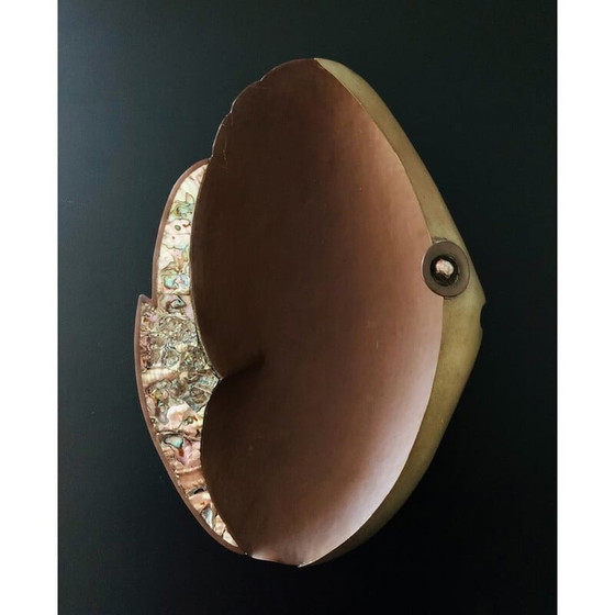 Image 1 of Koperen en parelmoeren "vissen" kom door G. Espinosa, Mexico 1960