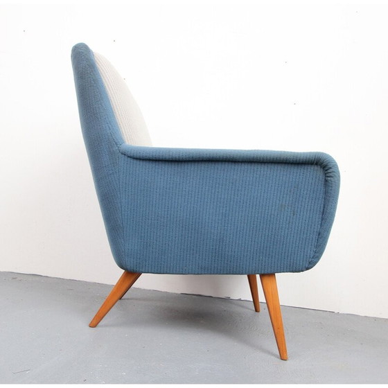 Image 1 of Mid Century fauteuil in stof en kersenhout - 1950