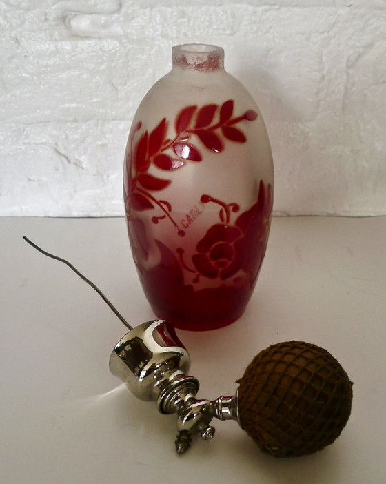 Image 1 of Art Deco Toiletset - Carly - Geëmailleerd Glas Met Rood Floraal Decor - 14-Delig.