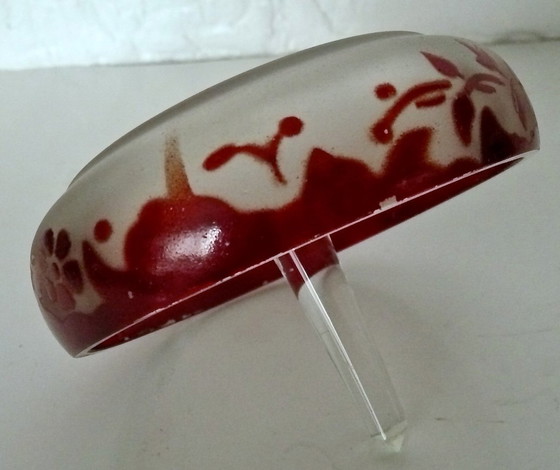 Image 1 of Art Deco Toiletset - Carly - Geëmailleerd Glas Met Rood Floraal Decor - 14-Delig.