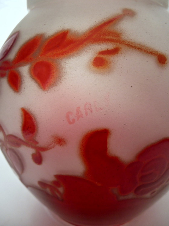 Image 1 of Art Deco Toiletset - Carly - Geëmailleerd Glas Met Rood Floraal Decor - 14-Delig.