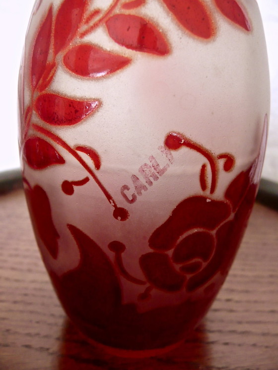 Image 1 of Art Deco Toiletset - Carly - Geëmailleerd Glas Met Rood Floraal Decor - 14-Delig.