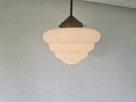 Image 1 of Art Deco Opaline "Michelin" Hanglamp