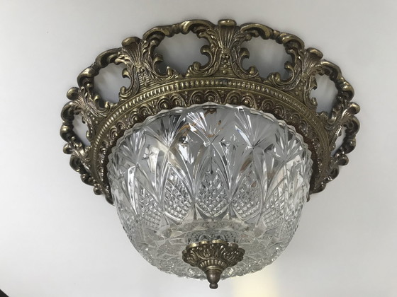 Image 1 of Plafonnière Hollywood Regency Messing Kristal - Made In Spain