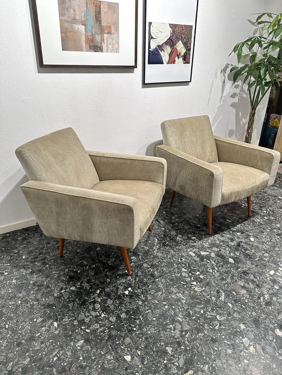 Image 1 of 2x Vintage Fauteuil Groen Velour