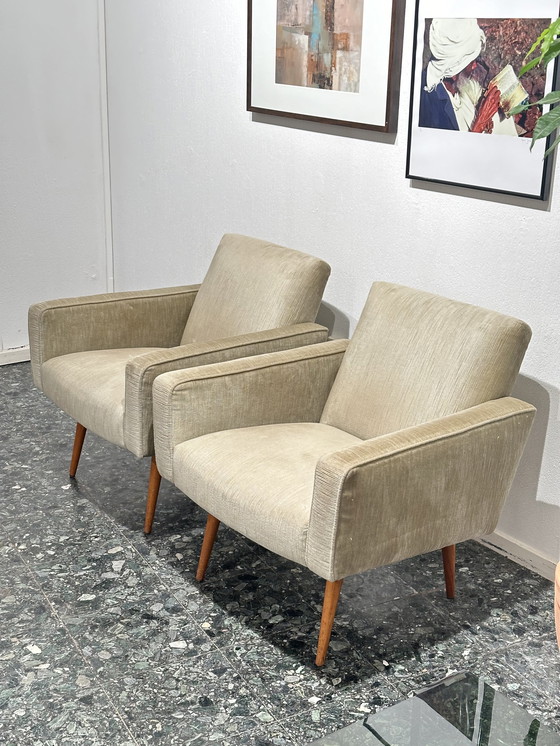 Image 1 of 2x Vintage Fauteuil Groen Velour