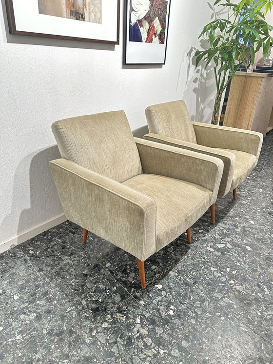 Image 1 of 2x Vintage Fauteuil Groen Velour