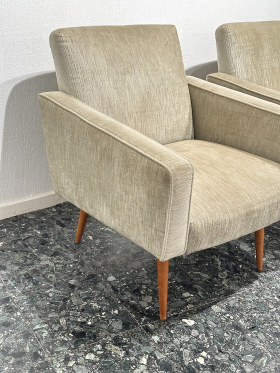 Image 1 of 2x Vintage Fauteuil Groen Velour