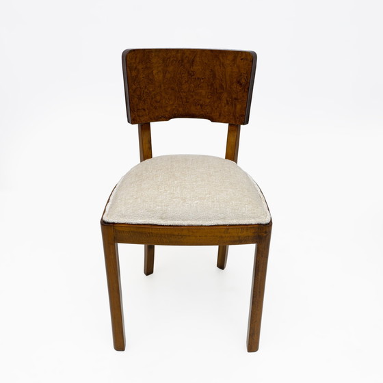 Image 1 of Zes Art Deco Italiaanse Walnoten Eetkamerstoelen, jaren 1930