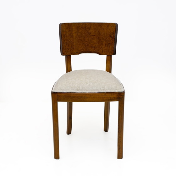 Image 1 of Zes Art Deco Italiaanse Walnoten Eetkamerstoelen, jaren 1930