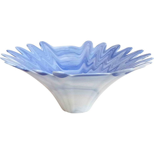 Vintage blauw en wit opaline Murano glazen kom, 1960