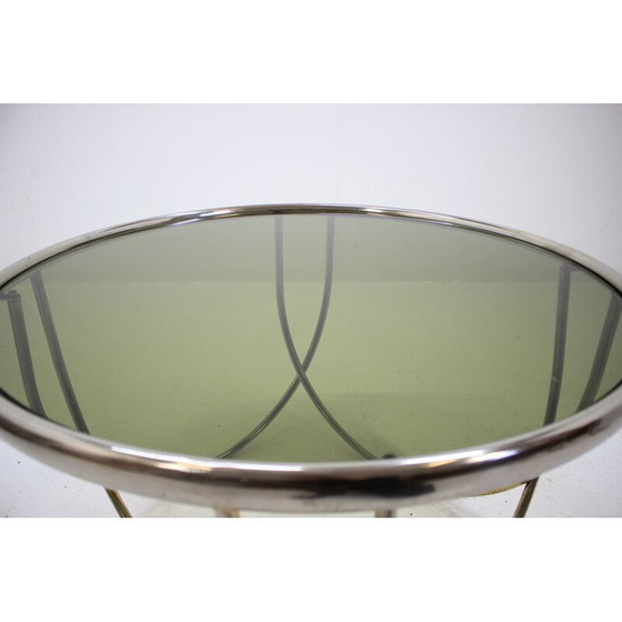 Image 1 of Vintage tafel van messing en rookglas, West-Europa 1970