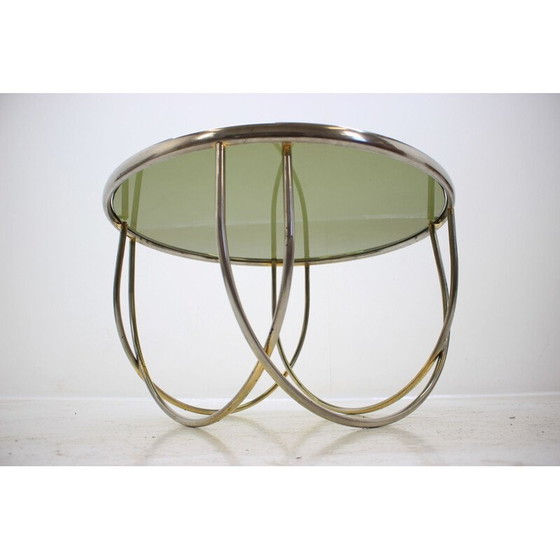 Image 1 of Vintage tafel van messing en rookglas, West-Europa 1970