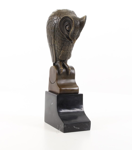 Image 1 of Minerva uil art deco bronzen beeld